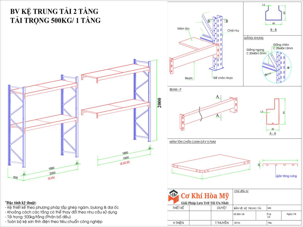 Bản vẽ của Kệ Trung tải 2 tầng beam46 L2000